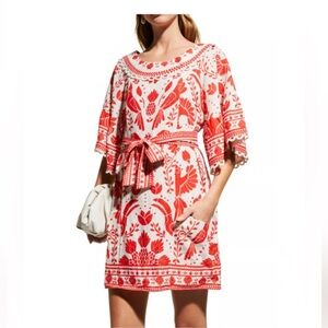 NWOT Farm Rio Red and White Linen Mini Dress Small